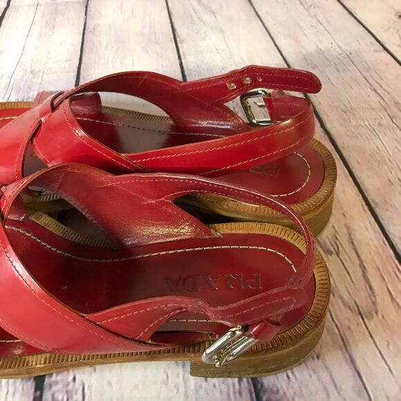 Prada Classic Red Patent Slingback Buckle Sandals Made in Italy Size (39.5) 9.5 - Picture 10 of 16